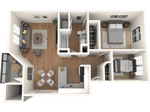 Floor plan for 2 beds, 1 bath, 890 sqft